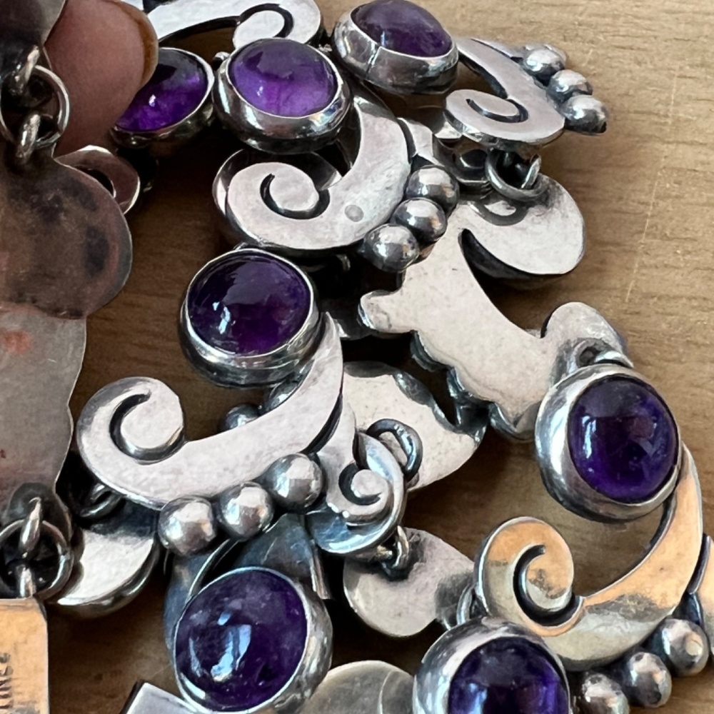 FELIPE MARTINEZ TAXCO 1940'S AMETHYST STERLING NECKLACE AND BRACELET SET MEXICO - Picture 5 of 16